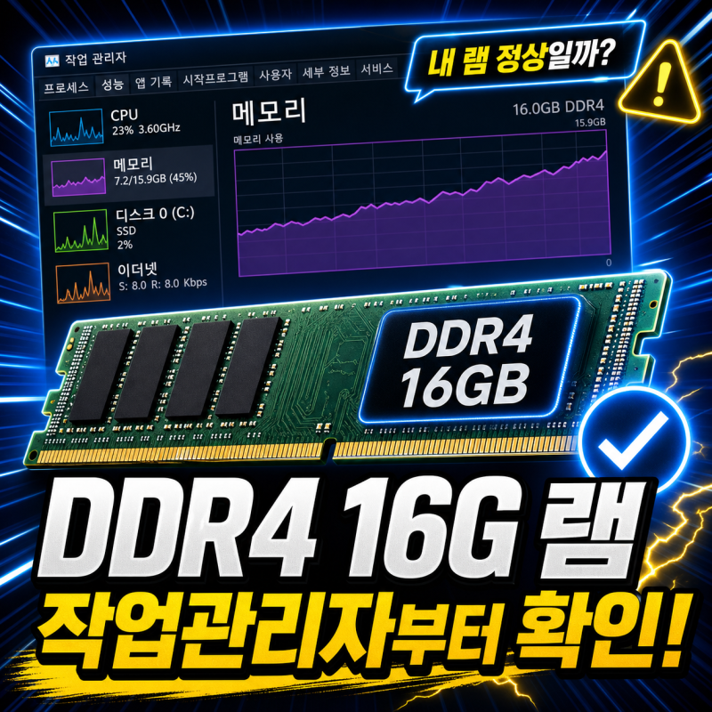 카톡·엑셀만 켰는데 메모리 80%? DDR4 16G 램 증설 판단법