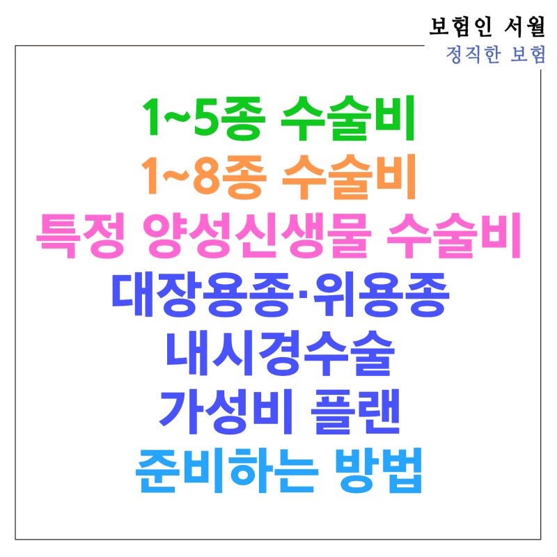 1~5종 수술비, 1~8종 수술비, 통합 양성신생물 수술비로 대장용종·위용종 내시경수술 가성비 ....