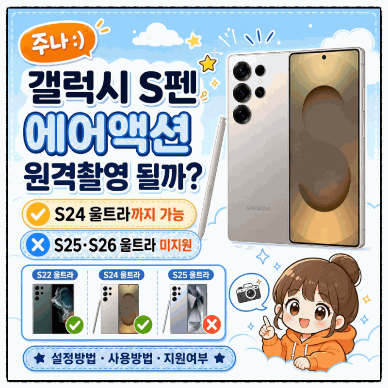 갤럭시 S펜 에어액션 총정리 | 원격촬영 가능 모델·S25·S26 울트라 차이