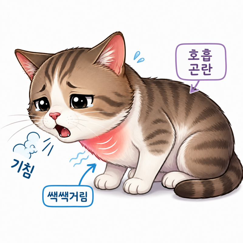 고양이 헤어볼처럼 보이는 기침, 천식가능성/ 동물병원