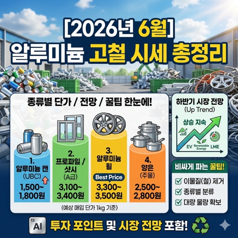 2026년 6월 알루미늄 시세 총정리: 고철 종류별 단가와 하반기 전망