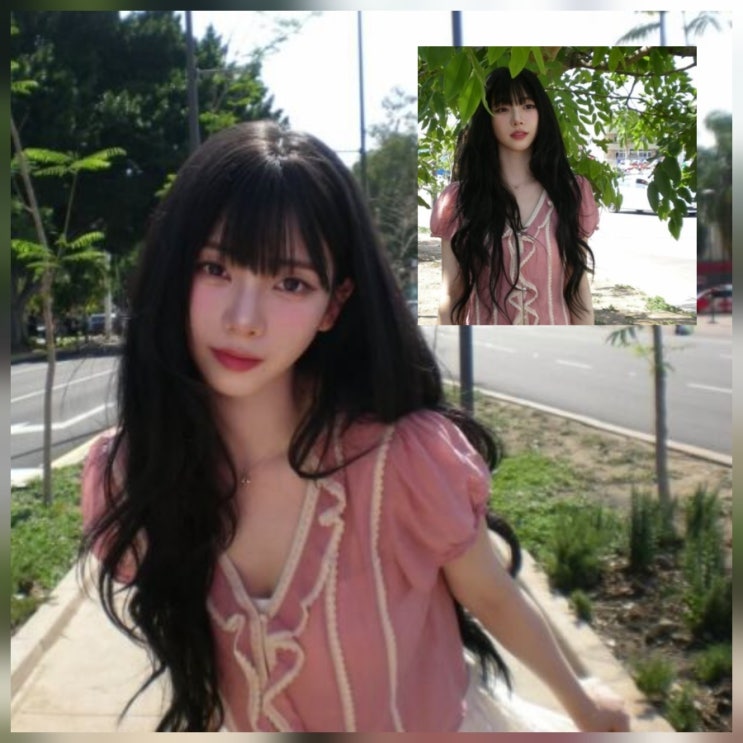  카리나 여름룩 아이템 조합 핑크 블라우스 메리제인 슈즈