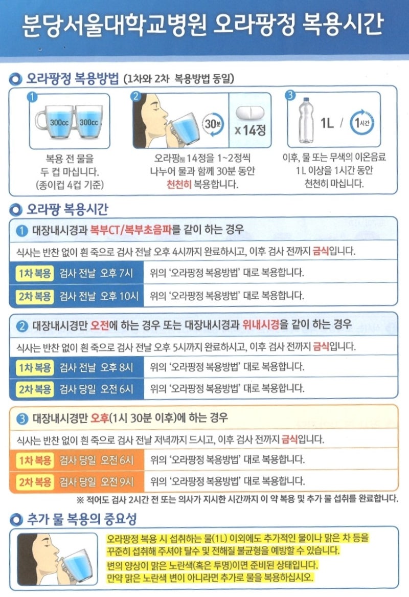 대장내시경 검사 전 유의사항 / 대장내시경 알약 복용방법