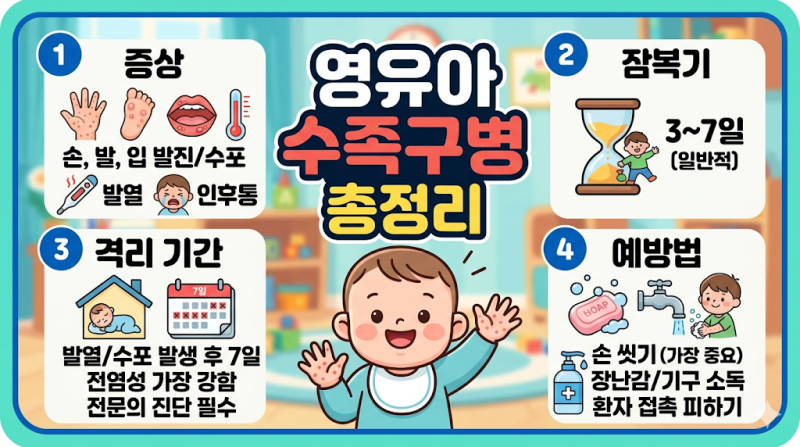 2026 영유아 수족구병 증상 잠복기 격리 기간 예방법 총정리