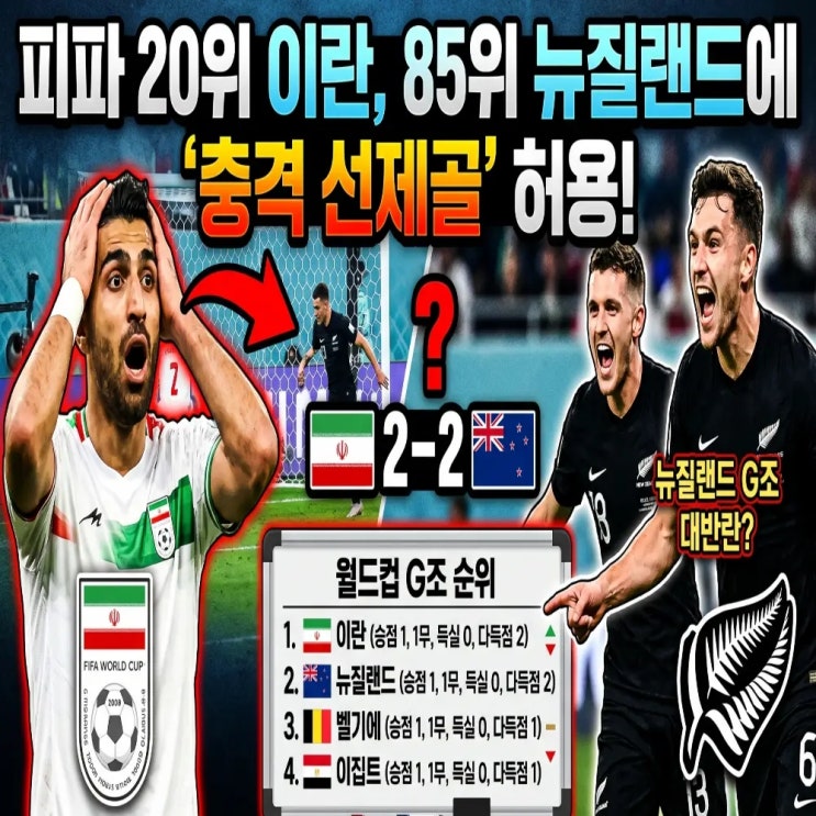 뉴질랜드전 선제골 내주고 고전한 이유 (월드컵 <b>G조 순위</b>)