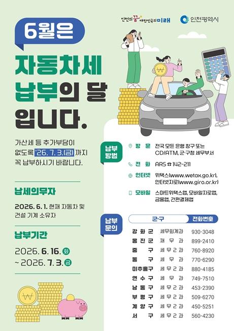  자동차세 고지서 나온다…인천시 1,342억 원 부과