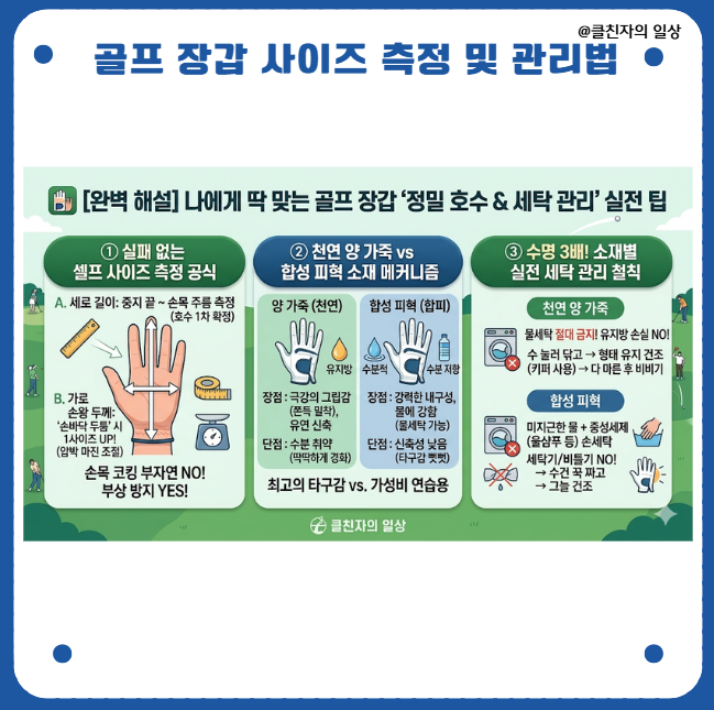 골프 장갑 사이즈 측정 및 양 가죽 vs 합성 피혁 세탁 관리법 알고 계시나요? 실전 팁 총정리