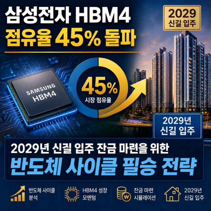  삼성전자 HBM4 점유율 45% 돌파, 2029년 신길 입주 잔금 마련을 위한 반도체 사이클 필승 전략