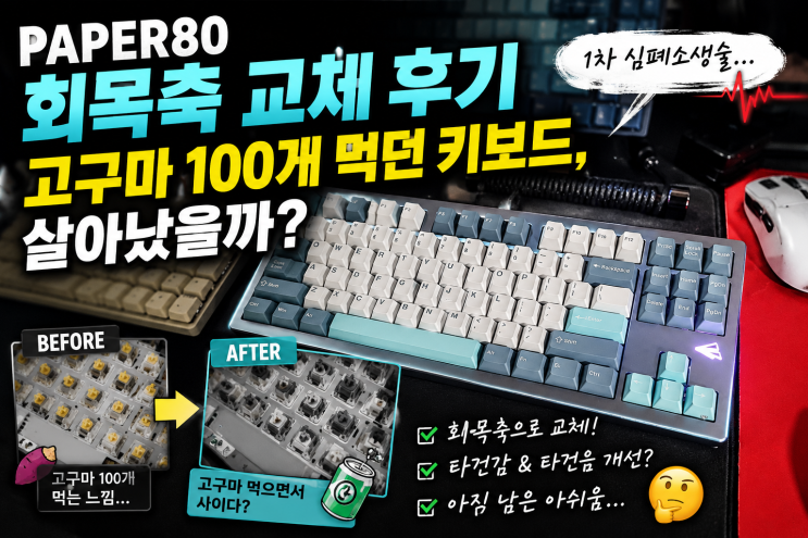  PAPER80 회목축 교체 후기 | 고구마 100개 먹던 키보드, 살아났을까?