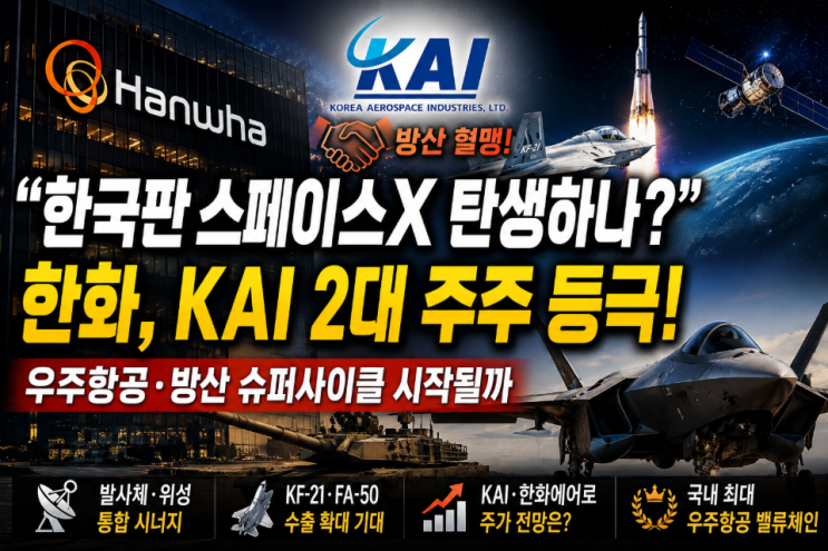 "…<b>한화</b>, <b>KAI 2대 주주</b> 등극! 우주항공·방산 슈퍼사이클... 