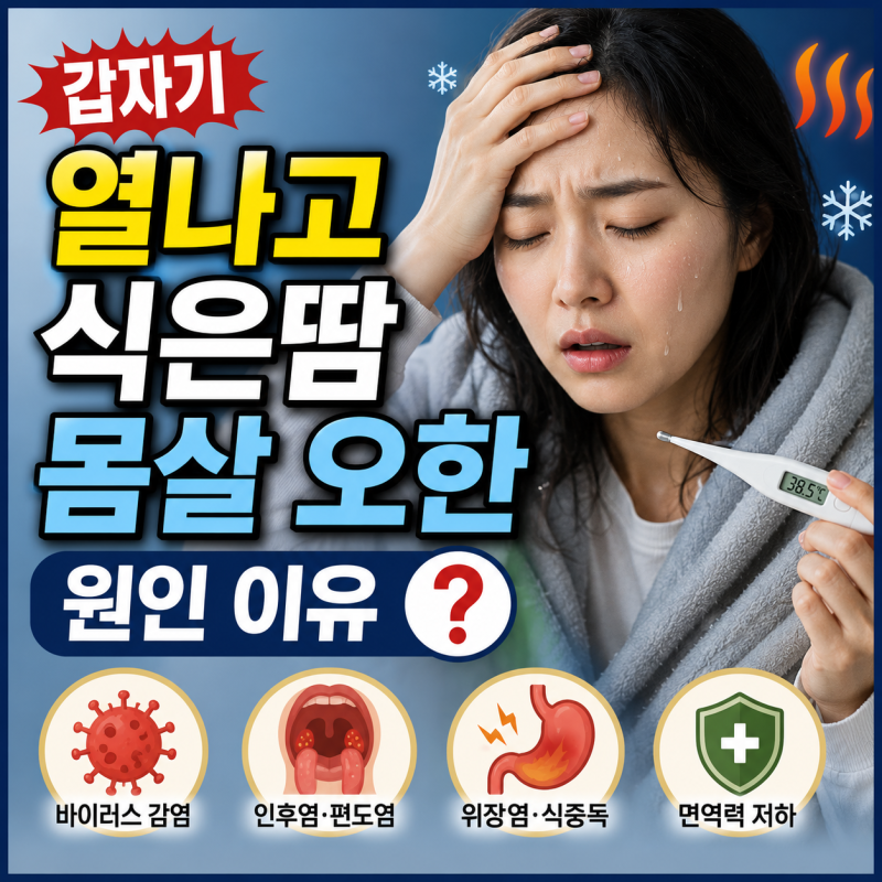 갑자기 열나고 식은땀 몸살 오한 원인 이유 5가지