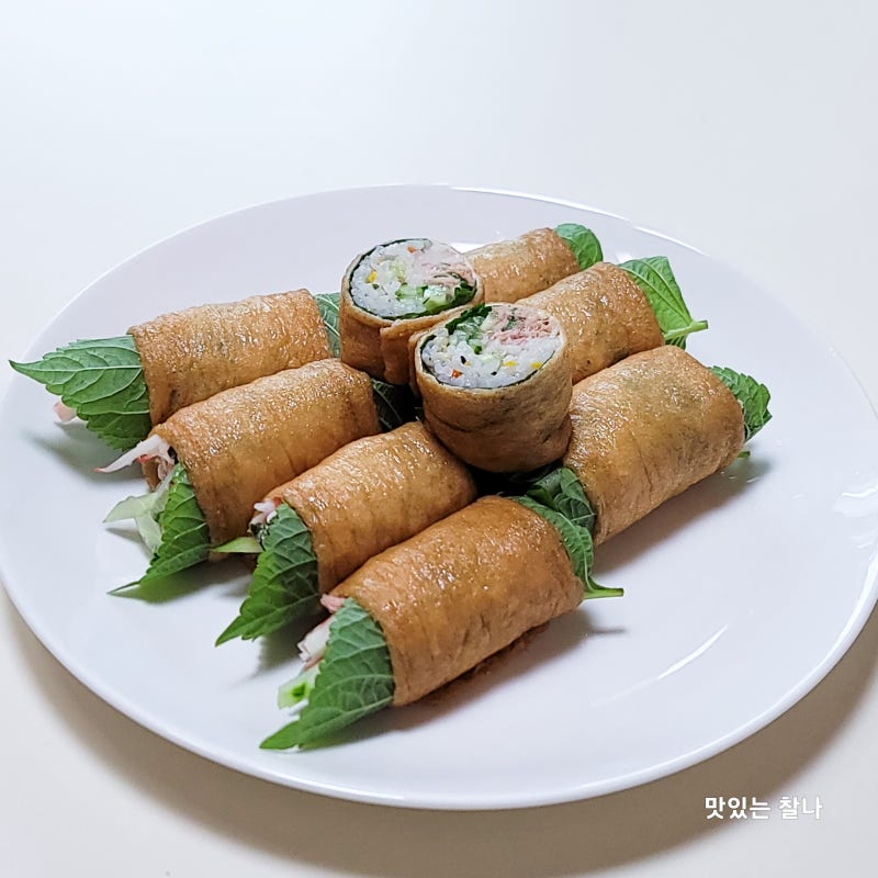 김밥 대신 롤 유부초밥 만들기 참치마요 오이 크래미 넣어 더 맛있게
