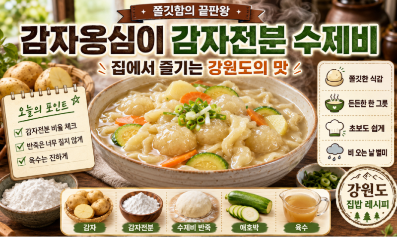 [쫄깃함의 끝판왕] 감자옹심이 감자전분 수제비 만들기: 집에서 즐기는 강원도의 맛