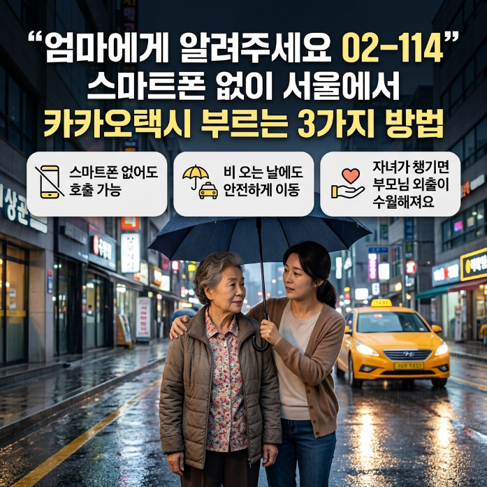 엄마한테 02-114알려주세요. 스마트폰 없이 서울에서 카카오택시 호출하는 방법 3가지