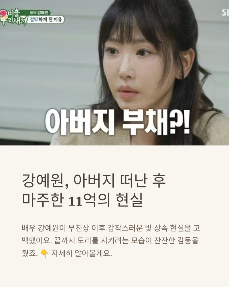 강예원 아버지 빚 11억 상속 고백 미우새 한정승인 상속포기 총정리