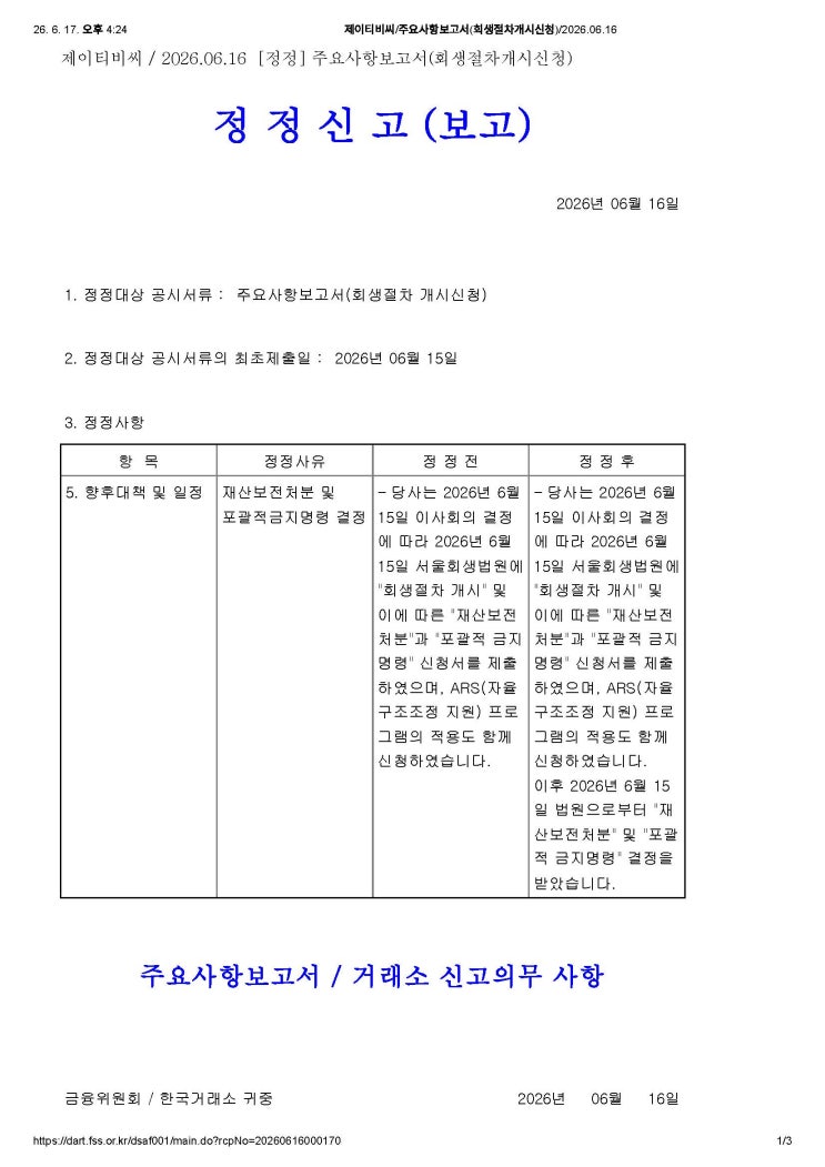 (1차)JTBC, <b>중앙일보</b> 채권 진행상황_기한의 이익 상실