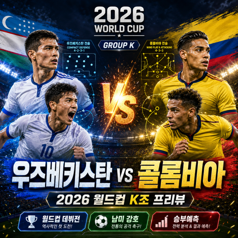 2026 월드컵 K조 프리뷰｜우즈베키스탄 vs 콜롬비아 전술·주요선수·승부예측 ⚽