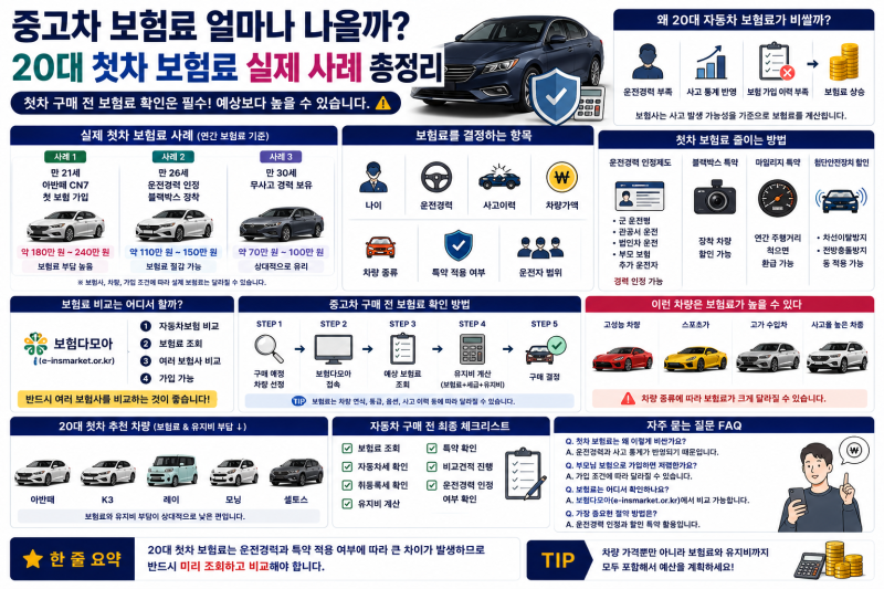 중고차 보험료 얼마나 나올까?｜20대 첫차 보험료 실제 사례 총정리