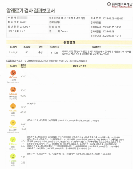 [대구 어린이 알러지검사] 예은소아과 내돈내산 후기