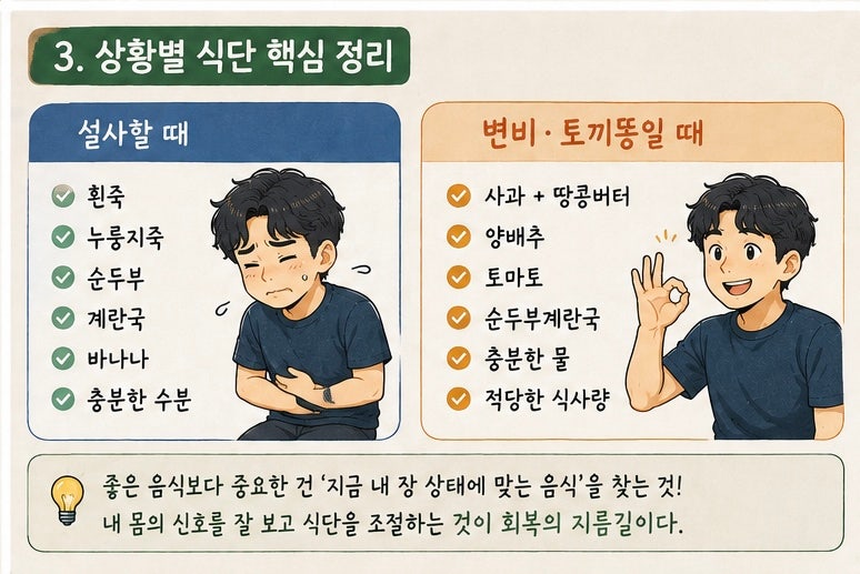 치질 수술 회복 후기, 장염·설사일 때와 변비·토끼똥이 때 먹어야 하는 음식은 달랐다