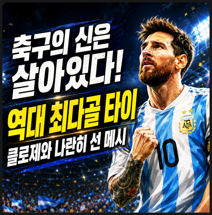  축구의 신은 살아있다! "역대 최다골 타이" 클로제와 나란히 선 메시