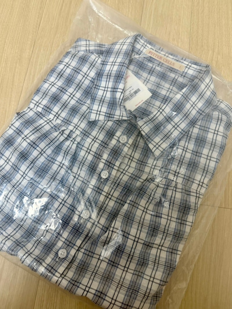[소비 일기] 비터셀즈 Elodie Half Check Shirt 엘로디 하프 체크 반팔셔츠 블루 리뷰 및 착용샷