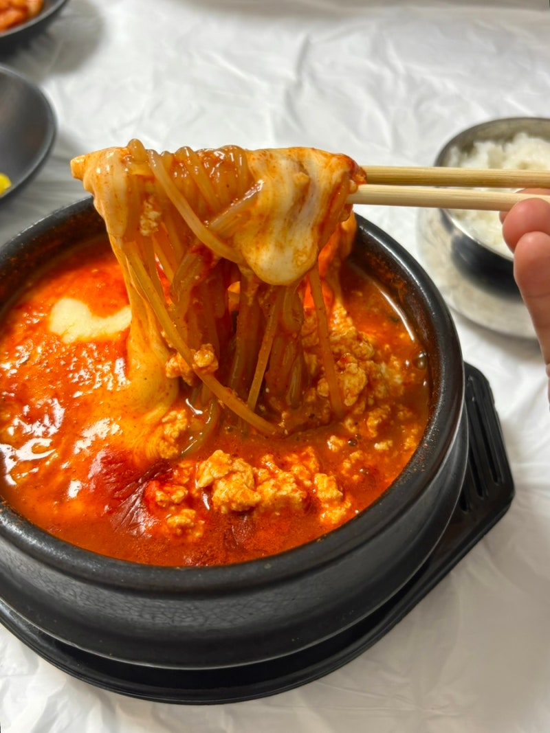 강릉역 중앙시장 근처 맛집 온정당 • 치즈쫄면순두부, 치즈감자전, 장칼국수