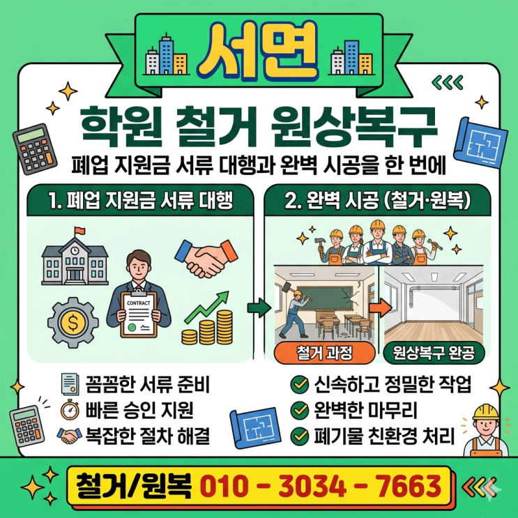  서면 학원 철거 원상복구, 폐업 지원금 서류 대행과 완벽 시공을 한 번에