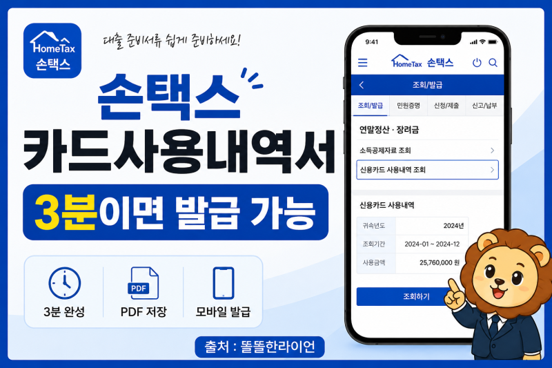 손택스 카드사용내역서 방급방법 ㅣ 신용카드 사용내역 조회 3분 완성 (대출 준비서류)
