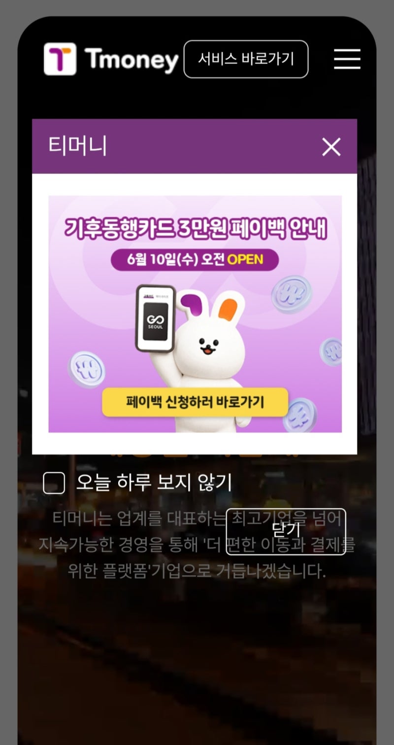 티머니 기후동행카드 3만원 환급(기동카 최대 9만원 페이백) 신청하는 방법