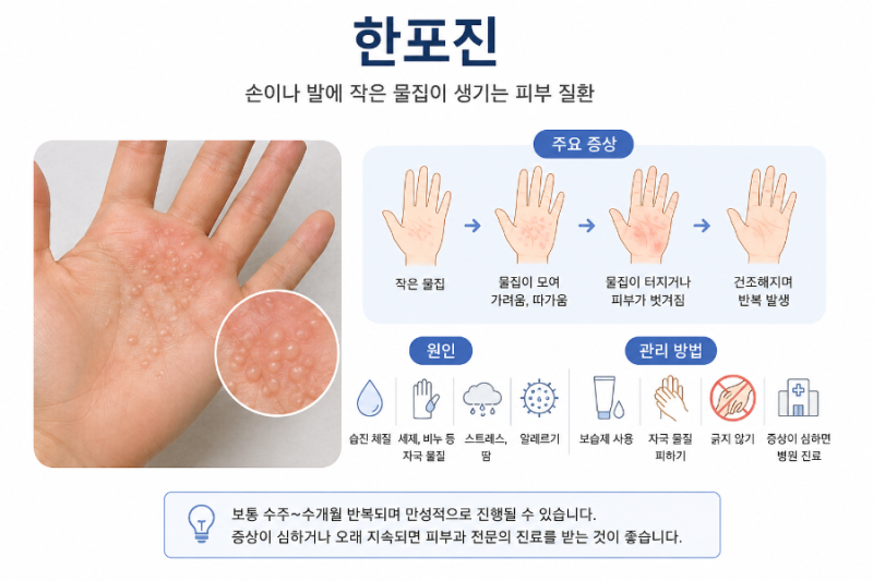 "손발에 생긴 작은 수포, 손발이 미친 듯이 가렵고 물집까지?" '한포진' 증상, 원인, 치료 방법....