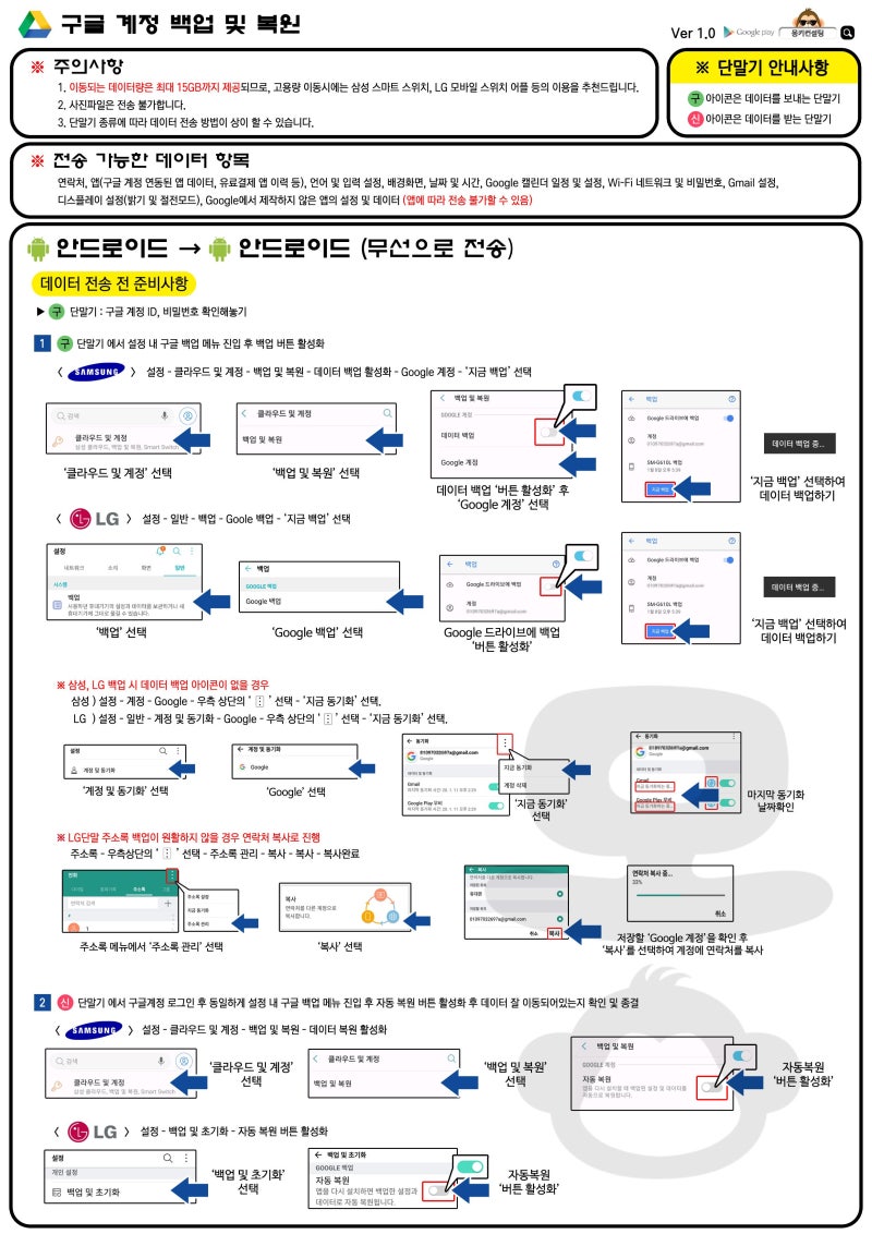 [스마트폰 교체 필수] 구글 계정 데이터 백업 및 복원 방법 완벽 가이드 (안드로이드 무선 전....