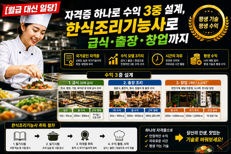 [월급 대신 일당] 자격증 하나로 수익 3중 설계, 한식조리기능사로 급식·출장·창업까지