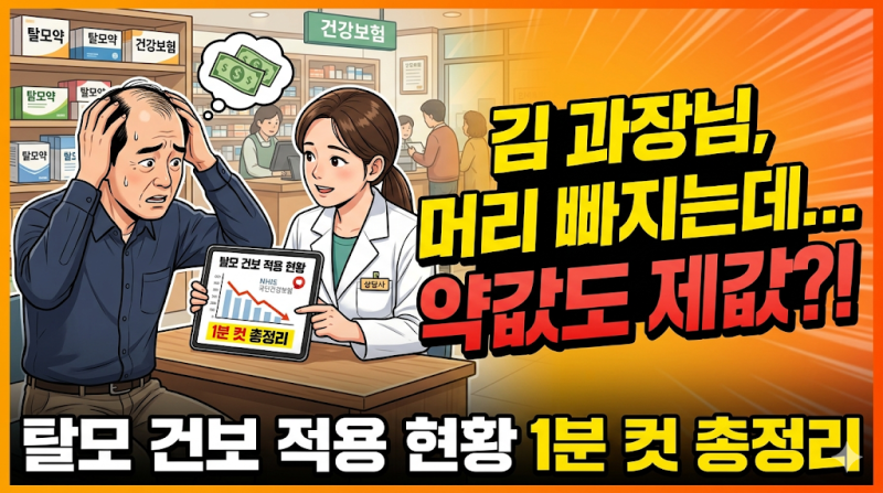 "김 과장님, 머리 빠지는 것도 서러운데 약값까지 제값 내세요?" 탈모 건보 적용 현황 1분 컷 ....
