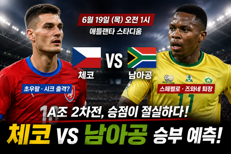 체코 vs <b>남아공</b>, 벼랑 끝 승부… <b>퇴장</b> 변수까지