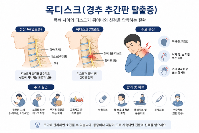"목이 뻣뻣하고 팔이 저리다면?목 통증 방치했다가 수술까지?" '경추 추간판 탈출증(목디스크....