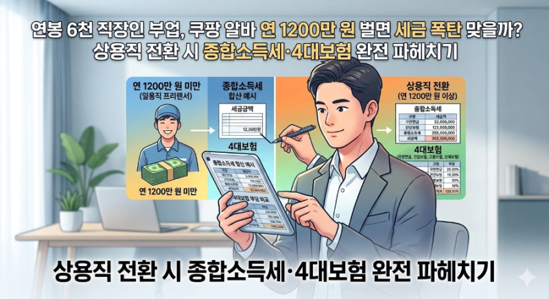 연봉 6천 직장인 부업, 쿠팡 알바 연 1200만 원 벌면 세금 폭탄 맞을까? 상용직 전환 시 종합소....