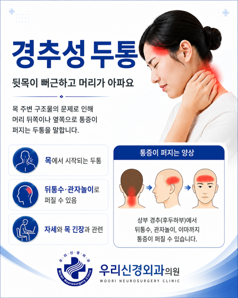 뒷목이 뻐근하고 머리가 아파요, 경추성 두통일 수 있습니다 | 부산 우리신경외과