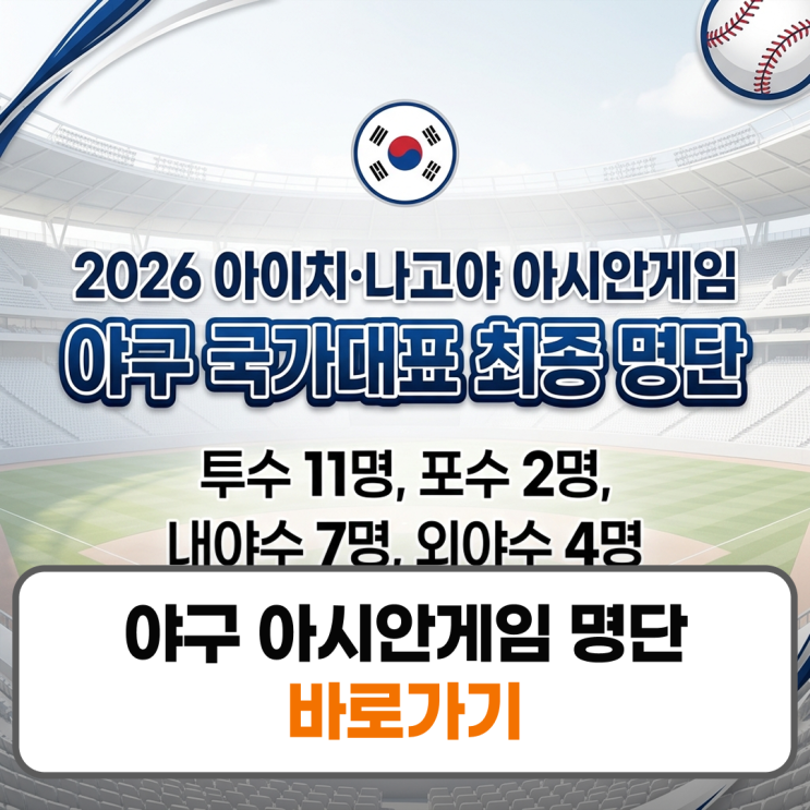 야구 <b>아시안게임</b> 명단 2026 최종 엔트리 와일드카드 분석