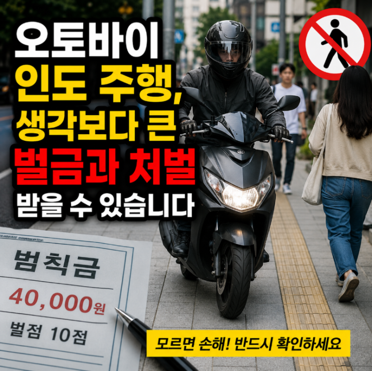 오토바이 <b>인도</b> 주행, 생각보다 큰 벌금과 처벌 받을 수 있습니다