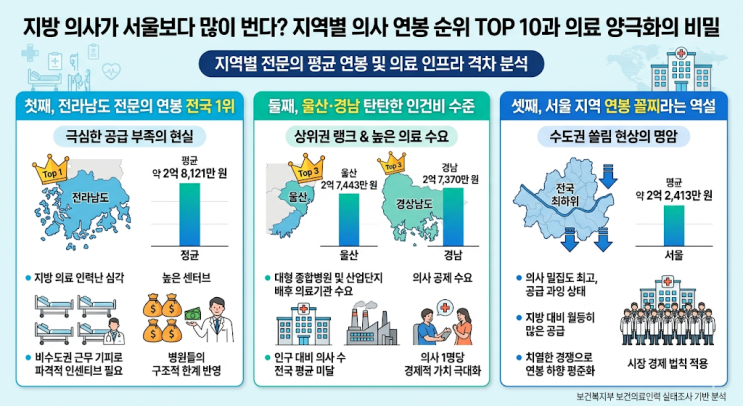  지방 의사가 서울보다 많이 번다? 지역별 의사 연봉 순위 TOP 10과 의료 양극화의 비밀