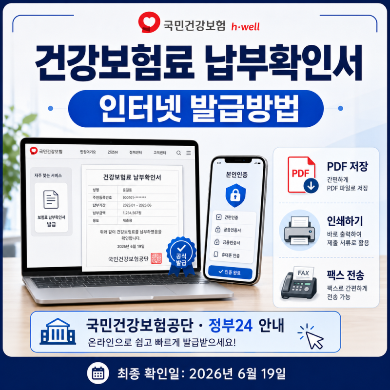 건강보험료 납부확인서 인터넷 발급방법｜PDF 저장·팩스 전송까지
