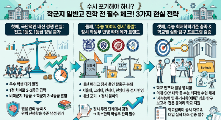  수시 포기해야 하나? 수시 준비 불가능한 학군지 일반고 진학 시 반드시 체크해야 할 3가지 현실 전략