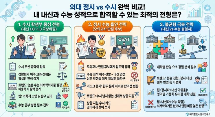  의대 정시 vs 수시 완벽 비교! 내 내신과 수능 성적으로 합격할 수 있는 최적의 전형은?