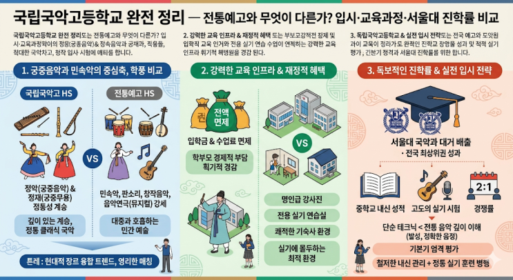  국립국악고등학교 완전 정리 — 전통예고와 무엇이 다른가? 입시·교육과정·서울대 진학률 비교