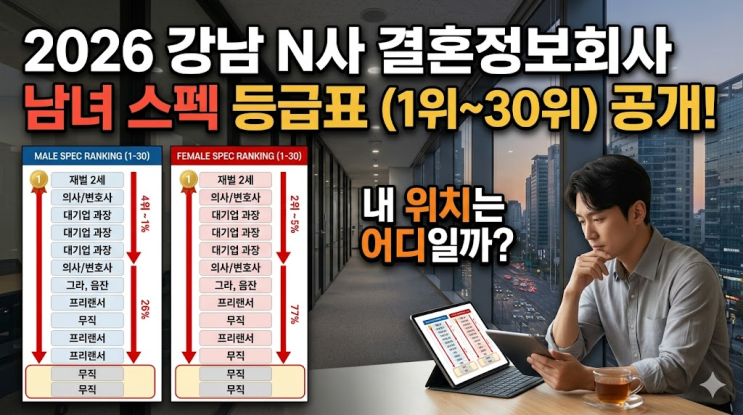  2026년 강남 N사 결혼정보회사 남녀 스펙 등급표 (1위~30위), 내 위치는 어디일까