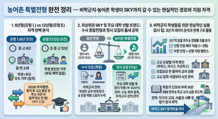  농어촌 특별전형 완전 정리 — 비학군지·농어촌 학생이 SKY까지 갈 수 있는 현실적인 경로와 지원 자격