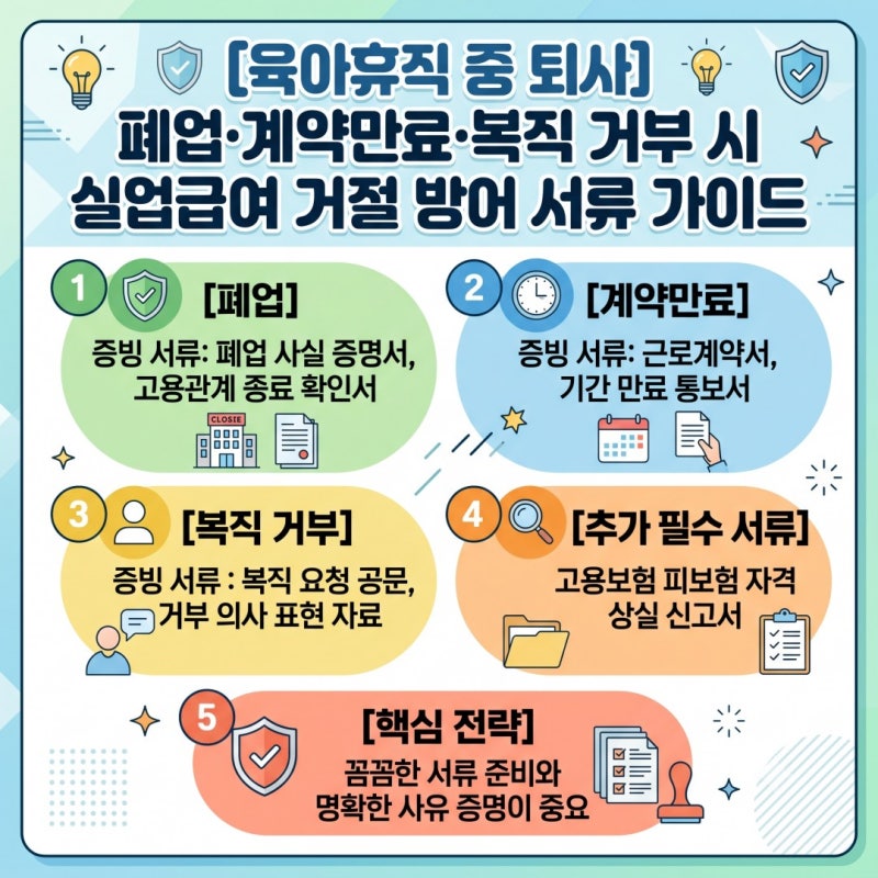 [육아휴직 중 퇴사] 폐업·계약만료·복직 거부 시 실업급여 거절 방어 서류 가이드