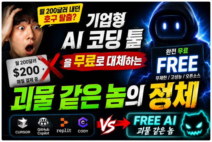  월 200달러 내던 호구 탈출? 기업형 AI 코딩 툴을 무료로 대체하는 괴물 같은 놈의 정체.jpg