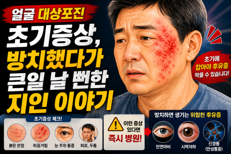 (5060 건강) 얼굴 대상포진 초기증상, 방치했다가 큰일 날 뻔한 지인 이야기